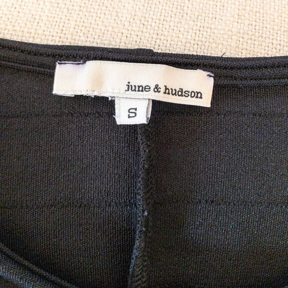 June & Hudson Black Bodycon Mini Dress – Size Small | Asymmetrical Hem, Stretch - Picture 3 of 4